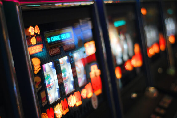 Physical Slot machine blurry close up